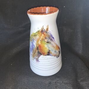Dean Crouser 7" Ceramic Vase Of Spirit Horse Head Watercolor Reprint On Vase EUC